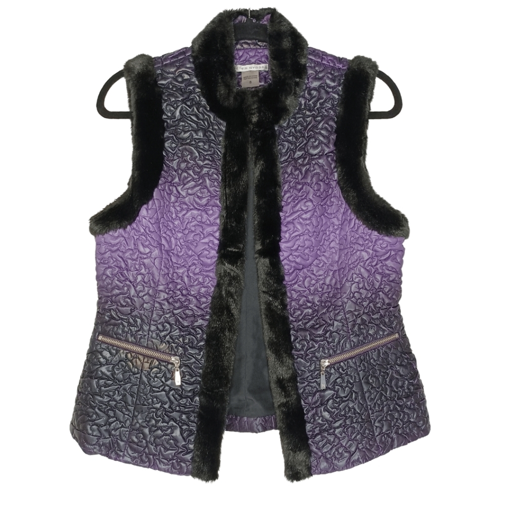 PETER NYGARD Ombre Black Soft Violet Faux Fur Medium Sleeveless Vest 8 Medium